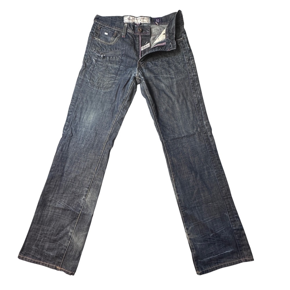 Akoo Jeans Mens 32x32 Blue Dark Wash Straight Leg Denim Streetwear Distressed
